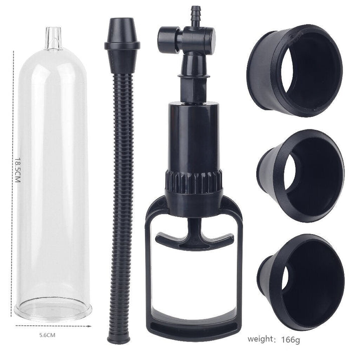 Essentials - Handmatige Penis Pomp met Sleeves - 21 cm - Transparant/Zwart-Erotiekvoordeel.nl