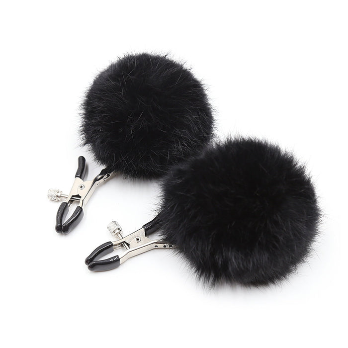 Smart Moves - Nipple Clamps with Fluffy Ball Black-Erotiekvoordeel.nl