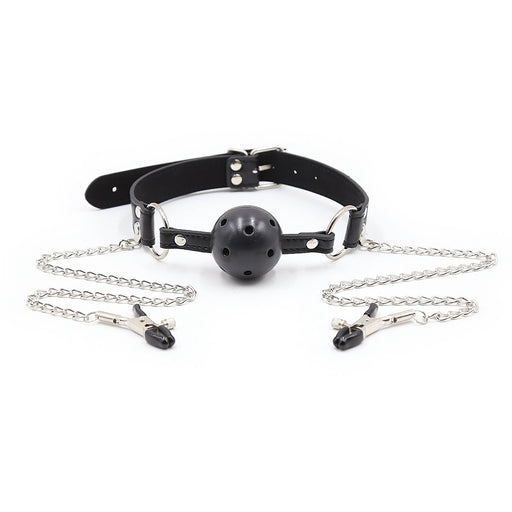 Smart Moves - Ball Gag met Tepelklemmen - Zwart-laced-up.nl