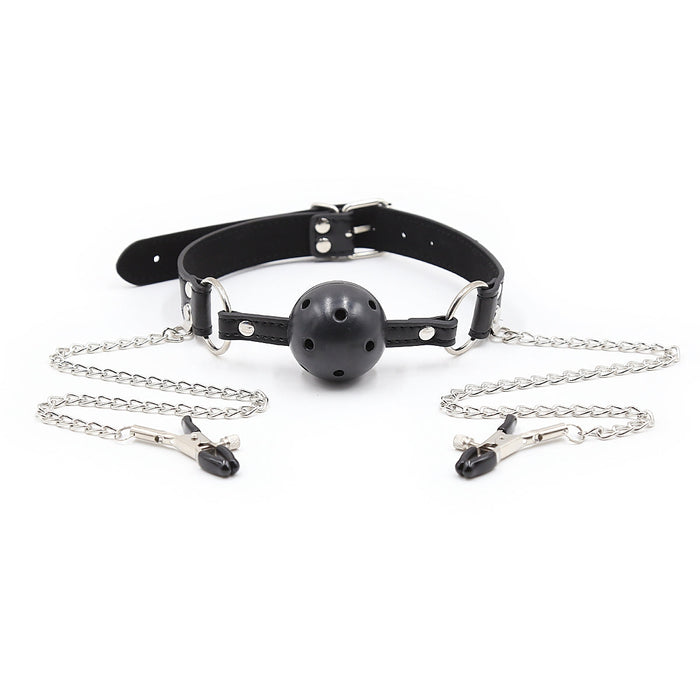 Smart Moves - Ball Gag met Tepelklemmen - Zwart-laced-up.nl