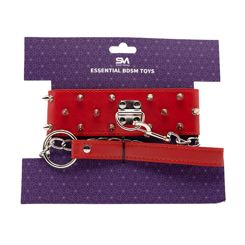 Smart Moves - Brede Collar met Spikes - Inclusief Leash - Rood-laced-up.nl