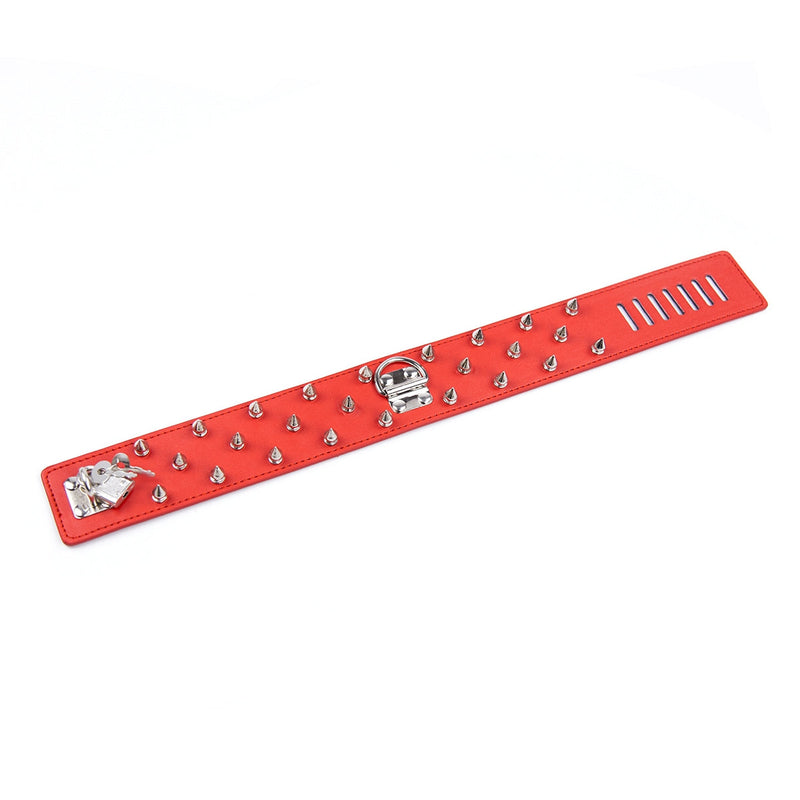 Smart Moves - Brede Collar met Spikes - Inclusief Leash - Rood-laced-up.nl