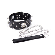 Smart Moves - Brede Collar met Spikes - Inclusief Leash - Zwart-laced-up.nl