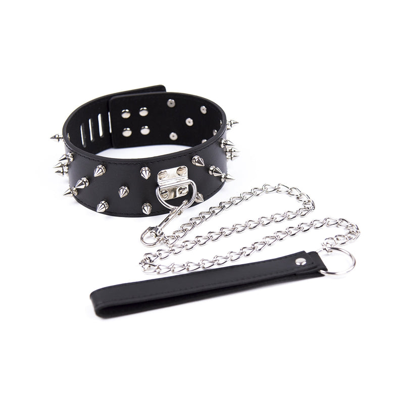Smart Moves - Brede Collar met Spikes - Inclusief Leash - Zwart-laced-up.nl
