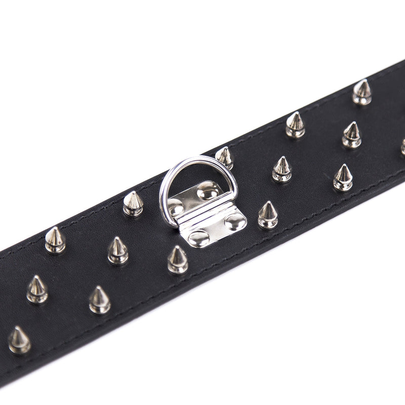Smart Moves - Brede Collar met Spikes - Inclusief Leash - Zwart-laced-up.nl