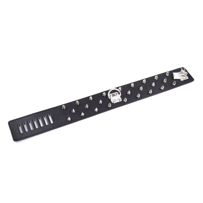 Smart Moves - Brede Collar met Spikes - Inclusief Leash - Zwart-Erotiekvoordeel.nl