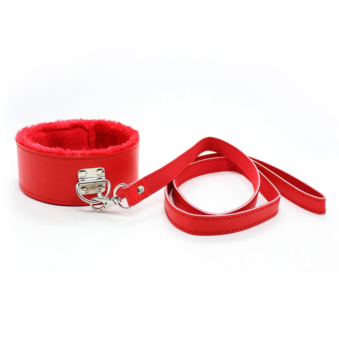 Smart Moves - Bont Gevoerde Collar met Leiband - Rood-Erotiekvoordeel.nl