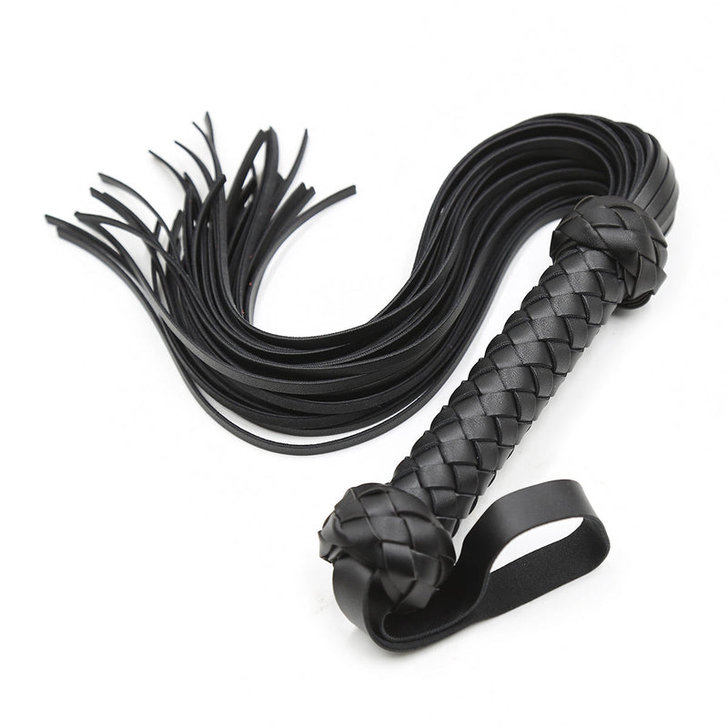 Smart Moves - Flogger - Gevlochten Handvat - PU Leer - 49 cm - Zwart-laced-up.nl