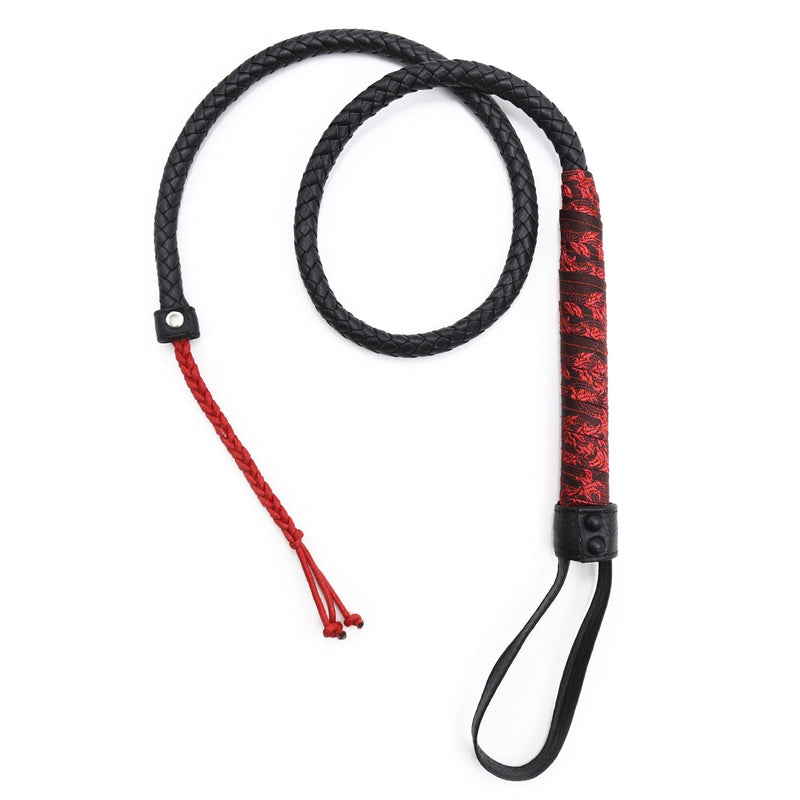 Smart Moves - Lange Bullwhip - 106 cm - Brokaat Kanten Handvat - Zwart/Rood-laced-up.nl