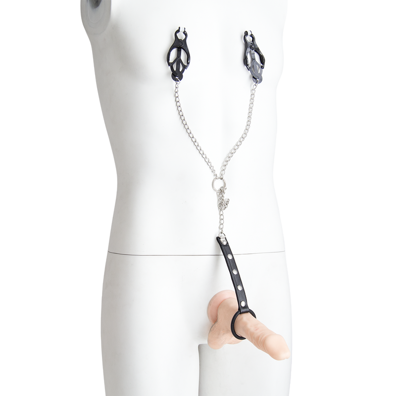 Smart Moves - Zwarte Tepelklemmen met Ketting naar Cockring-laced-up.nl