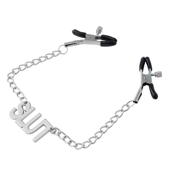 Smart Moves - SLUT Nipple Clamps Chain Silver/Black-Erotiekvoordeel.nl