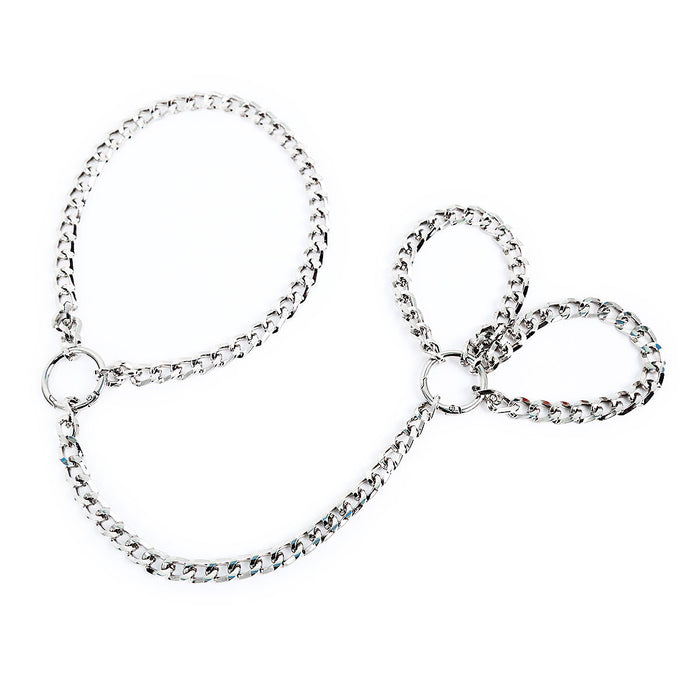 Smart Moves - Ketting Collar met Verbonden Handboeien - Zilver-Erotiekvoordeel.nl