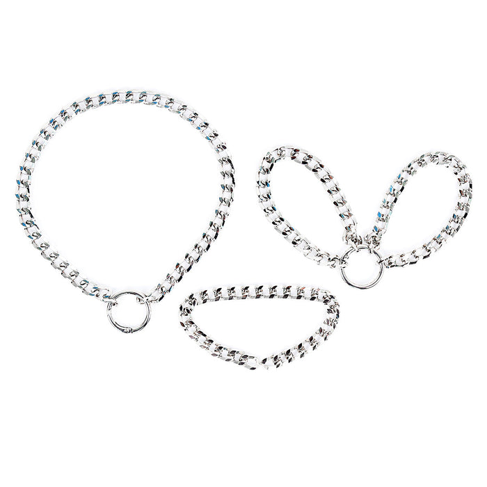 Smart Moves - Ketting Collar met Verbonden Handboeien - Zilver-Erotiekvoordeel.nl