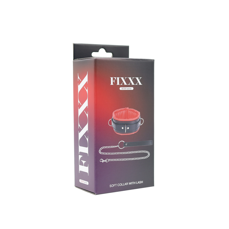 Fixxx - Gevoerde Collar met Leiband - Zwart/Rood