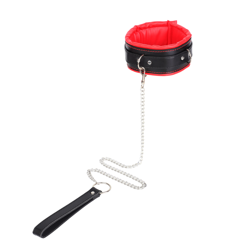 Fixxx - Gevoerde Collar met Leiband - Zwart/Rood