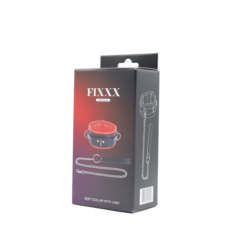 Fixxx - Gevoerde Collar met Leiband - Zwart/Rood
