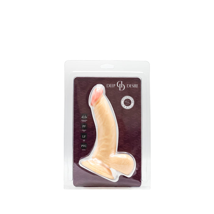 Deep Desire - PVC Dildo met Scrotum en Zuignap - 16,5 cm - Lichte Huidskleur-Erotiekvoordeel.nl