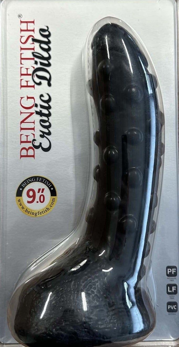 Being Fetish - PVC Dildo met Noppen - 23 cm - Zwart
