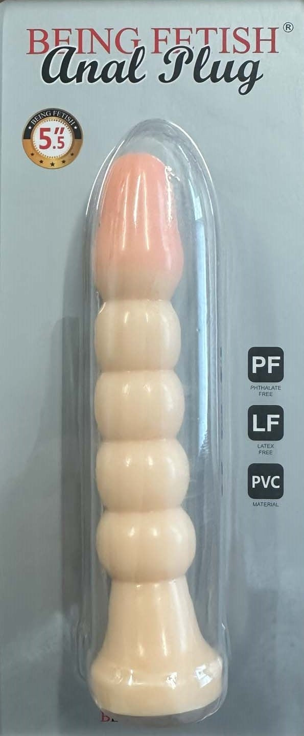 Being Fetish - Anal Plug with Ribs - 14.5 cm - Beige/Pink