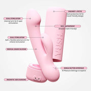 Vush - Pop Glow - Dubbele Stimulatie Rabbit Vibrator - Met Opbergkoker - Lichtroze-laced-up.nl