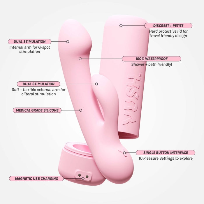 Vush - Pop Glow - Dubbele Stimulatie Rabbit Vibrator - Met Opbergkoker - Lichtroze-laced-up.nl