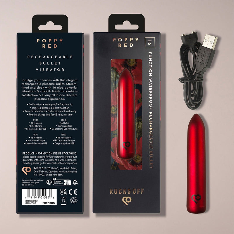 Rocks-off - Oplaadbare Bullet Vibrator - Poppy Red-laced-up.nl
