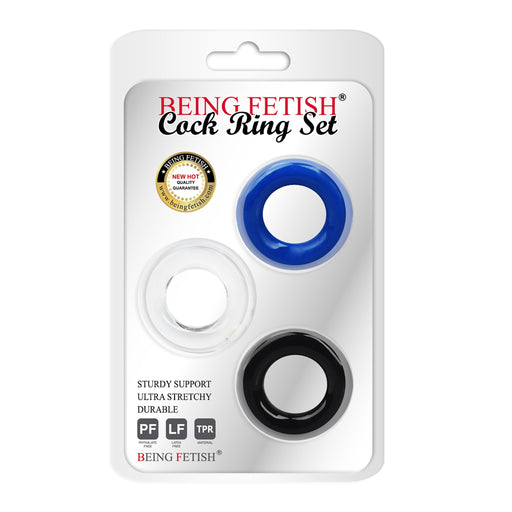 Being Fetish - Cock Ring set (3pcs) clear/blue/black-laced-up.nl