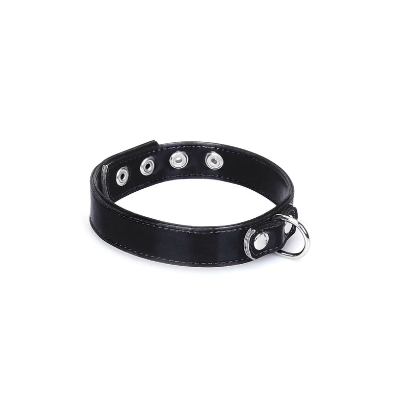 Liebe Seele - Metallic Shade - Vegan PU Lederen Collar met Tepelklemmen - Zwart-Erotiekvoordeel.nl