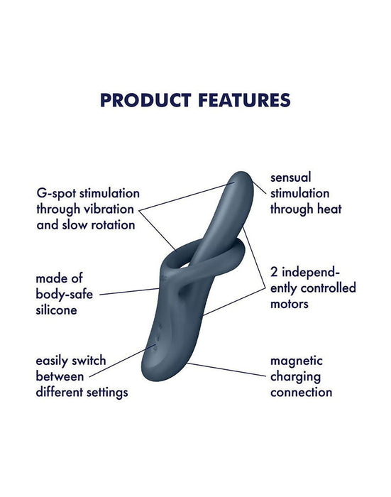 Satisfyer - Heat Flex 4 - Verwarmende Rabbit Vibrator - Grijs-Erotiekvoordeel.nl