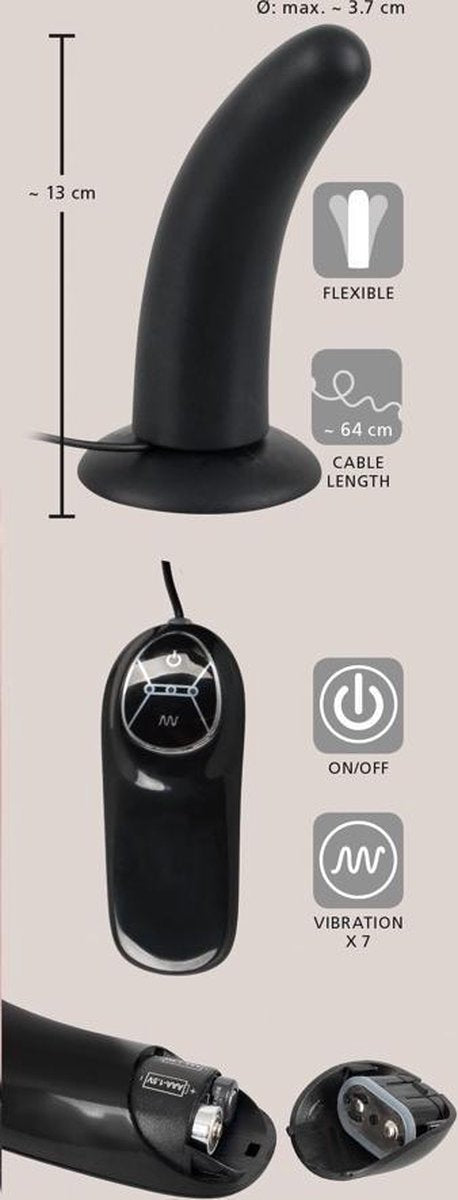 You2Toys – Siliconen Anale Vibrator met Kromming – Geschikt voor Voorbind Harnas – Zwart