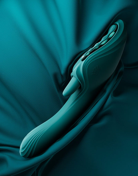 Zalo - Ares - Likkende G-Spot Rabbit Vibrator - Verwarmend - App Control - Smaragd Groen-Erotiekvoordeel.nl