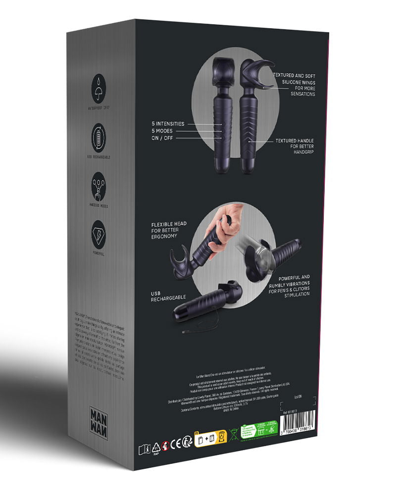 ManWan - Man.Wand EVO - Oplaadbare Masturbator èn Wand Vibrator - Black Plum-laced-up.nl