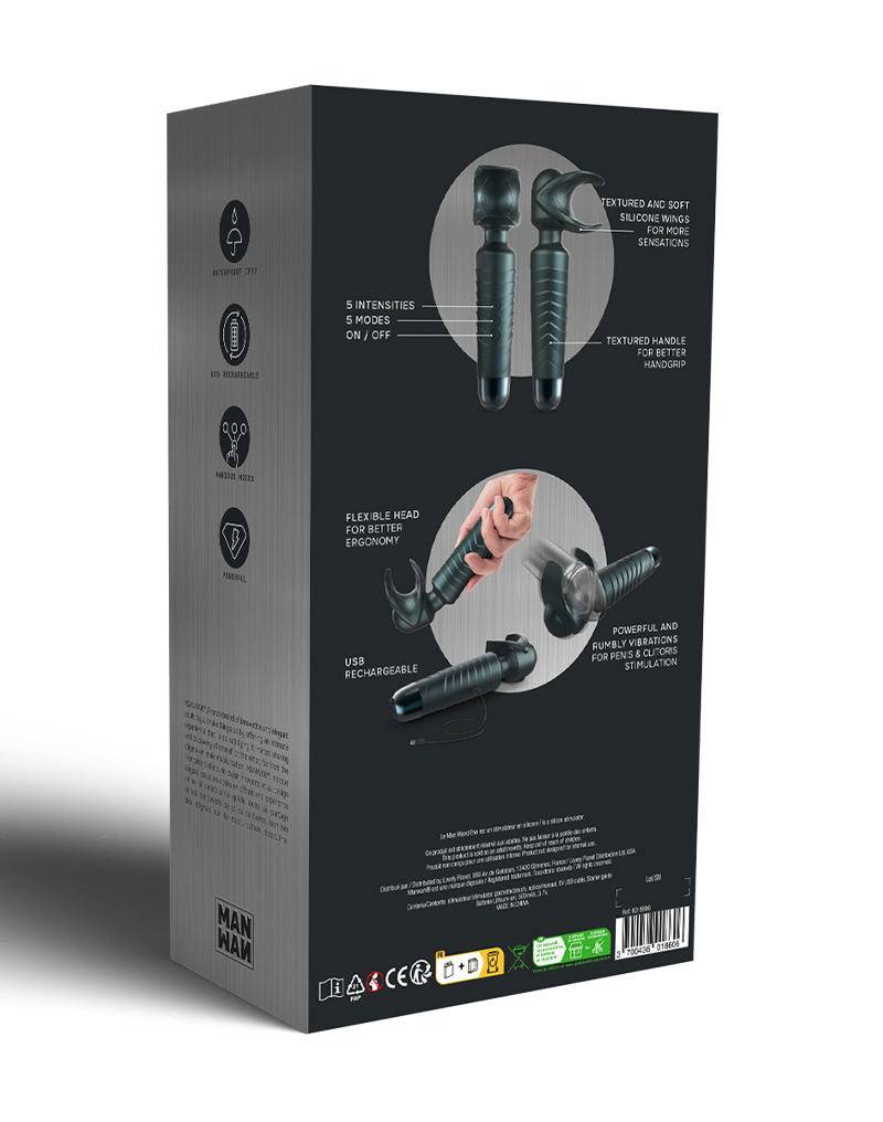 ManWan - Man.Wand EVO - Oplaadbare Masturbator èn Wand Vibrator - Dennengrijs-laced-up.nl