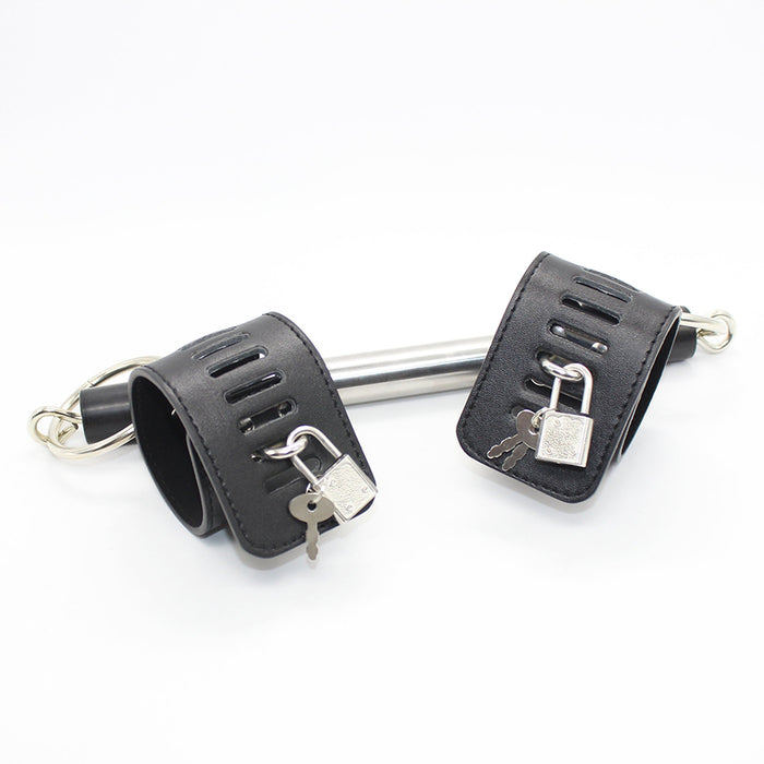 Smart Moves - Metalen Spreidstang met PU Lederen Boeien - Zilver/Zwart - Kort-Erotiekvoordeel.nl