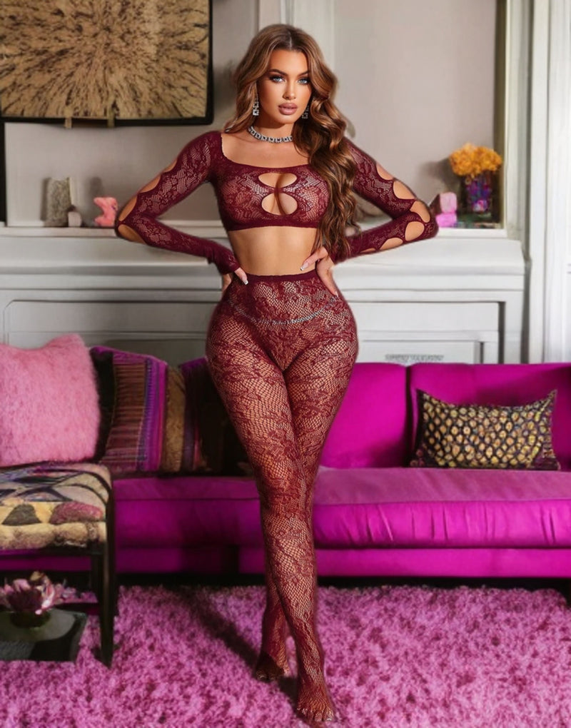 Snapshot - #feelinglikeaprincess - Sexy Visnet Topje en Panty - Wijnrood-laced-up.nl