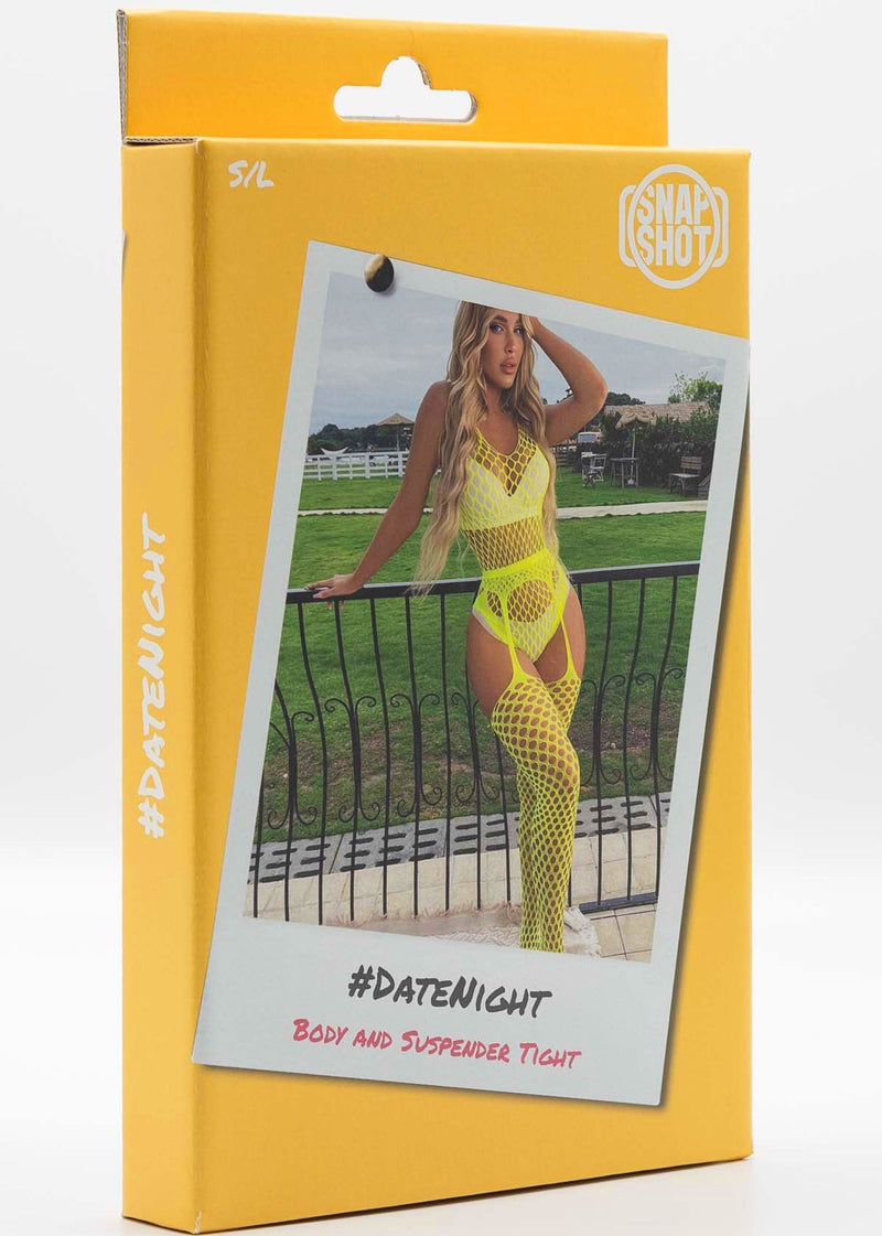 Snapshot - #datenight - Erotische Visnet Bodysuit met Jarretelkousen - One Size - Neon-laced-up.nl