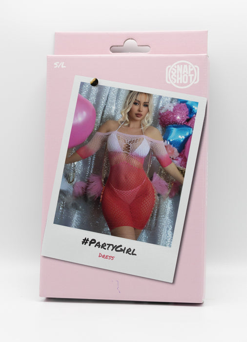 Snapshot - #partygirl - Visnet Jurk - One Size - Rood/Wit Ombre-Erotiekvoordeel.nl