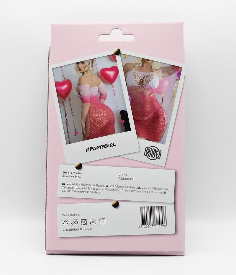 Snapshot - #partygirl - Visnet Jurk - One Size - Rood/Wit Ombre-laced-up.nl