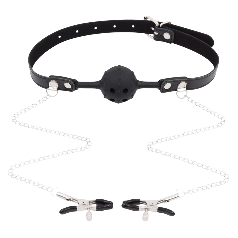 Smart Moves - Silicone Ballgag With Nipple Clamps Zwart-Erotiekvoordeel.nl