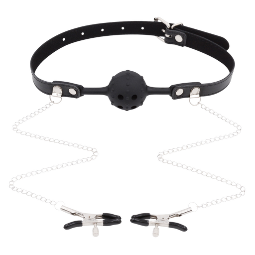 Smart Moves - Silicone Ballgag With Nipple Clamps Zwart-Erotiekvoordeel.nl