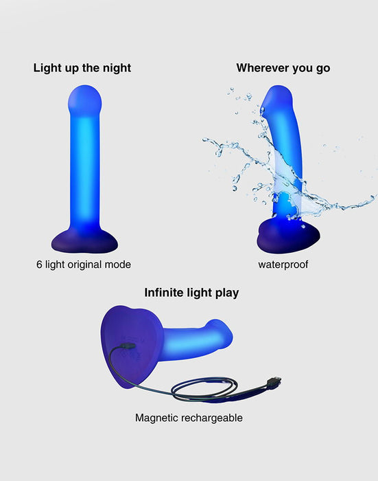 Strap-On-Me – Glow-LED Dildo – Lila – Größe M