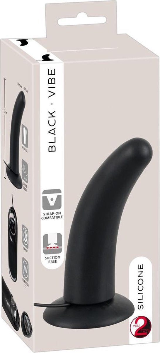 You2Toys – Siliconen Anale Vibrator met Kromming – Geschikt voor Voorbind Harnas – Zwart