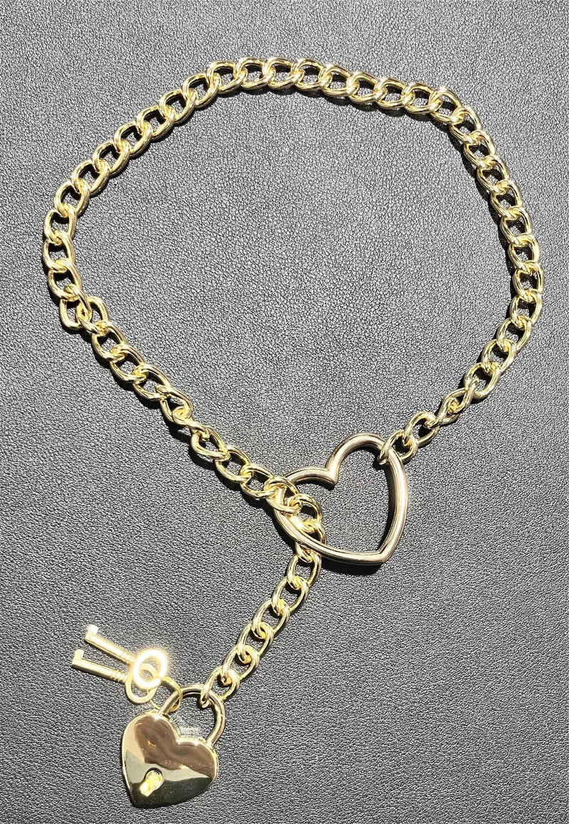 Liebe Seele - Ketting Collar met Hartvormig Hangslot - Goud-Erotiekvoordeel.nl