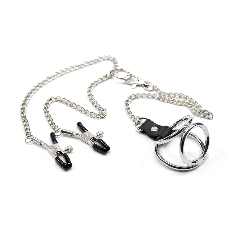 Smart Moves - Nipple Clamps with Cock Rings M silver