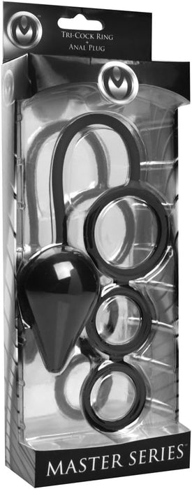 Master Series - Triple Threat - Driedubbele Cockring met Anaal Plug