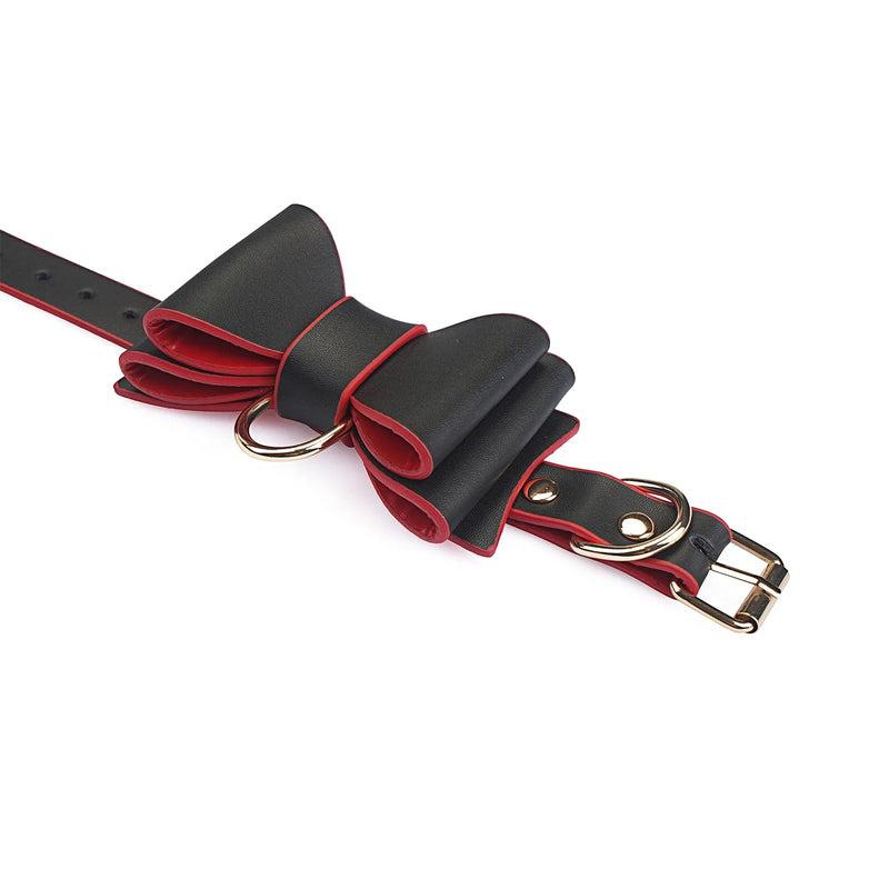 Liebe Seele - Leather Handcuffs with Bow - Black/Red - Laced-up.nl