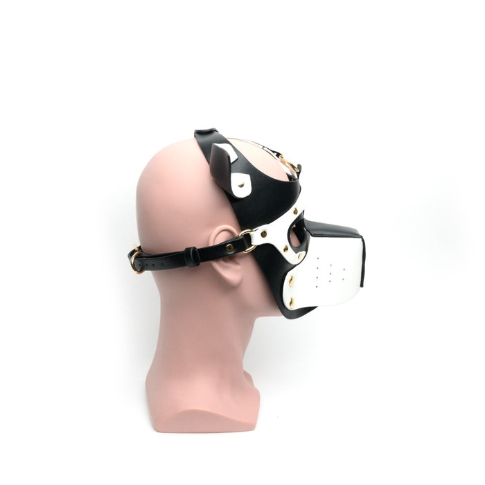 665 - Bondage Pup Hood Black White - Zwart Witte Puppy Play Hood - PU Leer - One Size-Laced-up.nl