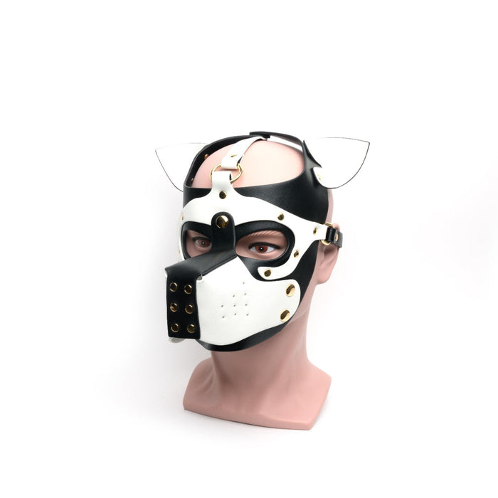 665 - Bondage Pup Hood Black White - Zwart Witte Puppy Play Hood - PU Leer - One Size-Laced-up.nl