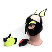 665 Leather - Masker - Playful Pup Hood - Zwart/Geel - One Size-Laced-up.nl