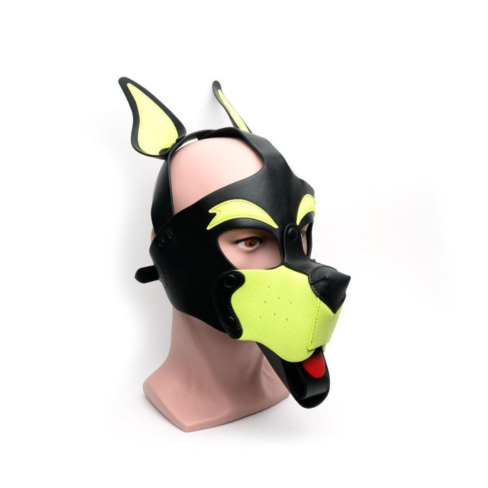 665 Leather - Masker - Playful Pup Hood - Zwart/Geel - One Size-Laced-up.nl